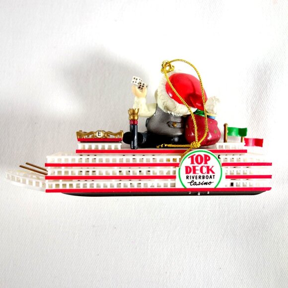 Vintage 1996 Enesco Decked Out For Christmas Santa Riverboat Casino Ornament - Picture 4 of 8